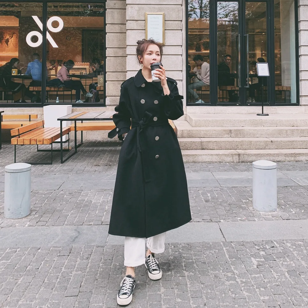 

Photo Shoot Hepburn Wind Waist Hugging Woolen Jacket 2019 Winter New Style WOMEN'S Dress Retro British Style Thick Woolen Overco