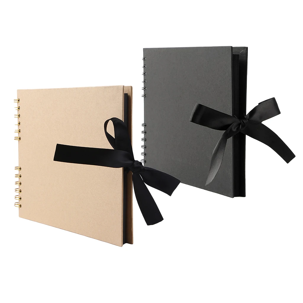 A4 Size 40 Pages Ribbon Bow Kraft Paper Scrapbook Photo Album Family Memory Book for Wedding Baby Children