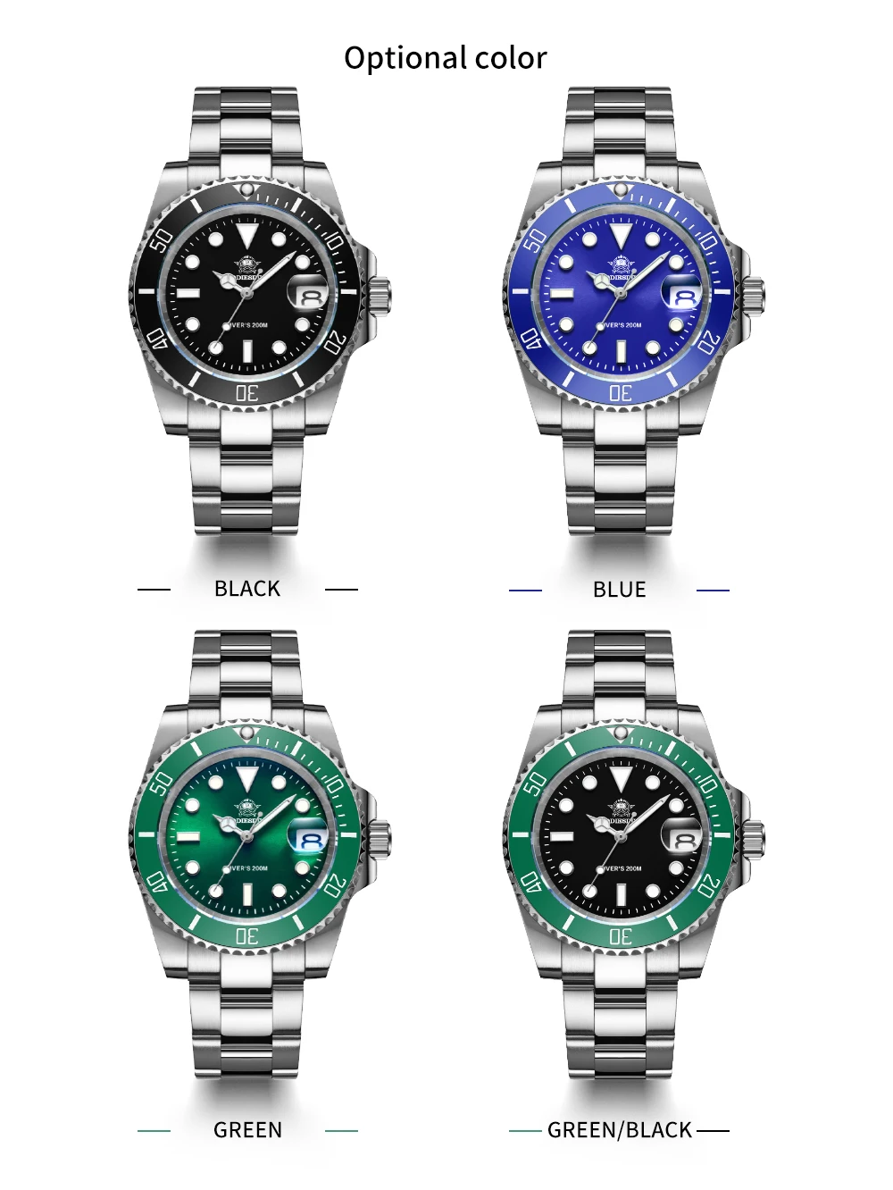 2020 New Fashion Watch Stainless Steel Diver Watch 200M C3Super luminous Sport luxury stainless steel watch Quartz Men's Watch