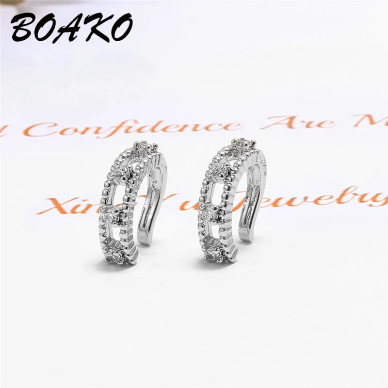 Platinum BOAKO Винтажные серьги-клипсы Кафф с кристаллами, не проколы, серьги для женщин, прозрачный CZ цирконий, ушные кольца, серьги Brincos, ювелирные изделия - Окраска металла: Platinum