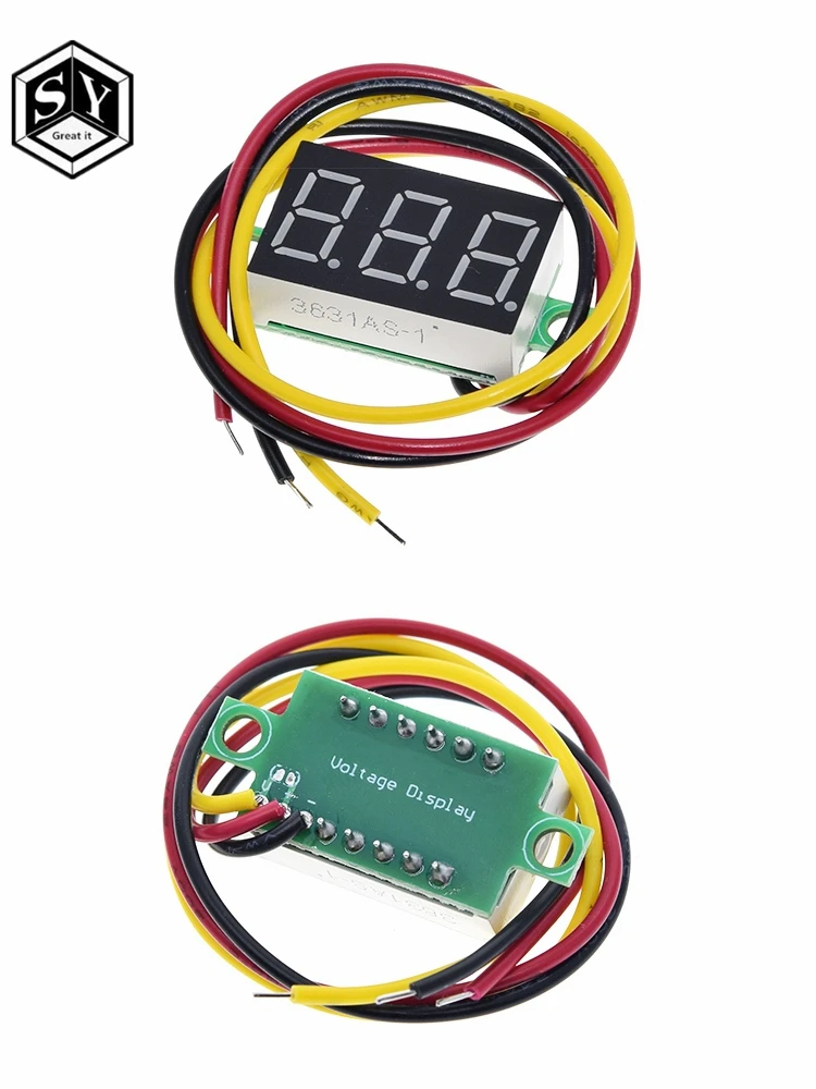 1 шт. 0,36 дюймов 0,3" Цифровой вольтметр красного, зеленого и синего цвета постоянного тока 0-100 в три линии 3 цифр Напряжение Панель метр Дисплей led Цвет