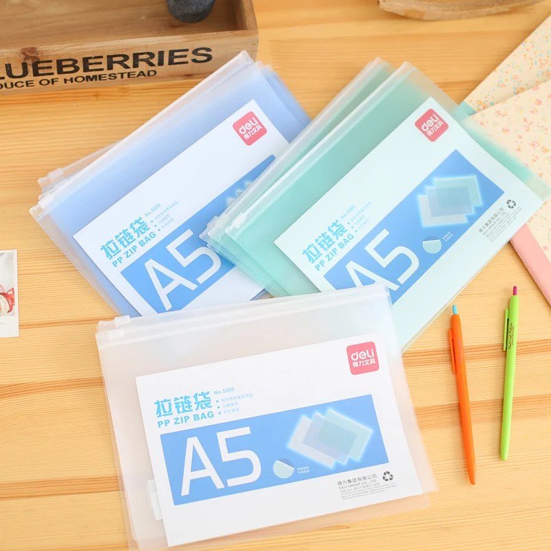Bolsa com Zíper Bolsa de Armazenamento de Negócios Arquivos de Escritório Documentos para Casa Documento Transparente Exame Escolar Papel Deli 5589 100% pp a5