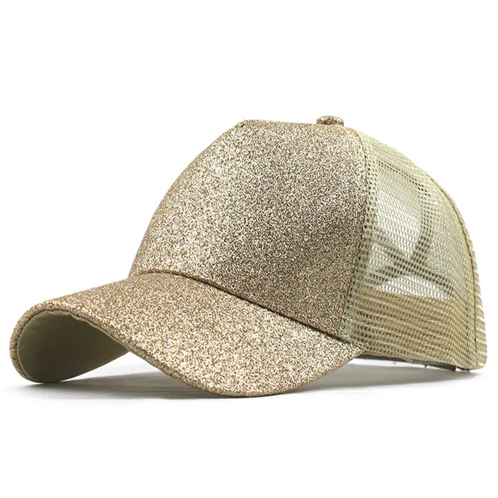 Ponytail Messy Buns Trucker Plain Baseball Visor Cap Unisex Glitter Hat