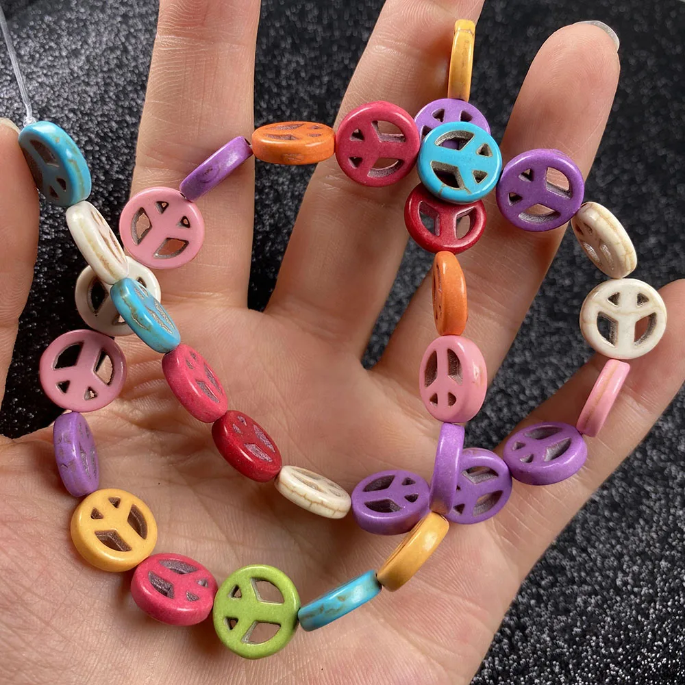 

Natural Stone Beads Peace Mark Shape Multiple Colour Turquoises Beads for Women Jewelry Making DIY Bracelet Necklace Accessories