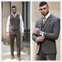 Chaqueta ajustada de negocios para hombre, Blazer de oficina, esmoquin de novio, traje de lana de espiga, 3 piezas