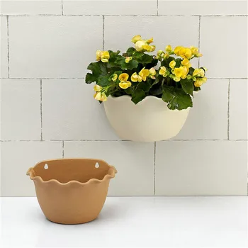 

VOGVIGO 1PC Plastic Color Garden Household Semi-circular Wall, Indoor And Outdoor Clay Wave Edge Style Wall Hanging Basin