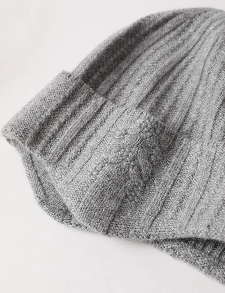 Naizaiga cashmere Striped knit design without dyed cashmere fashion warm knit earmuffs hat,SN270