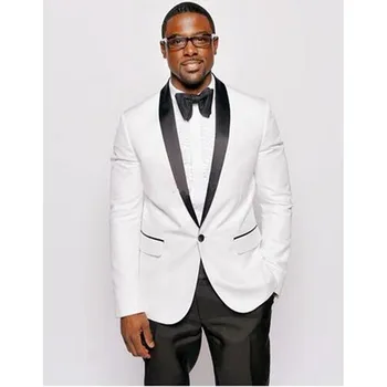 

New Men’s Suit Smolking Noivo Terno Slim Fit Easculino Evening Suits For Men White Tuxedos Black Notch Lapel Best Man Prom Dinne