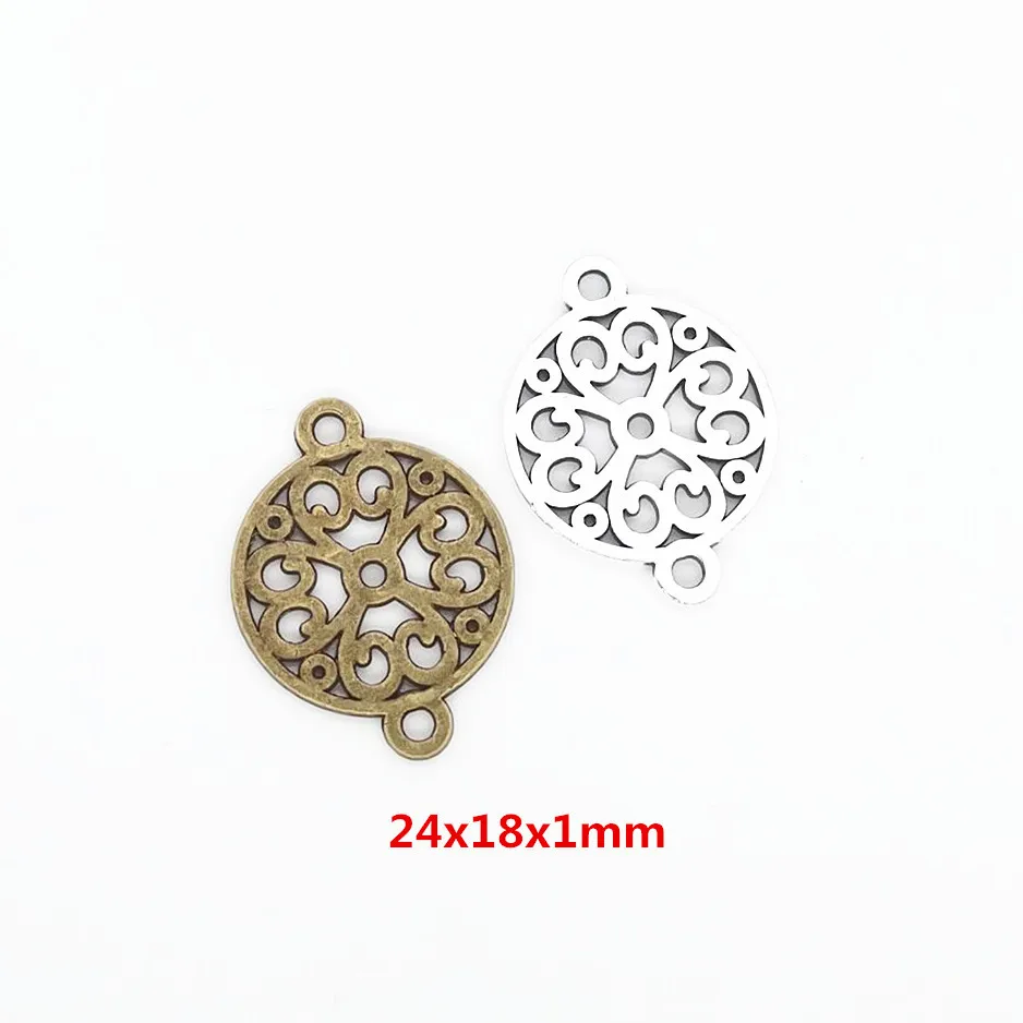 100pcs 24X18MM Antique Silver Color Flower Charms Connector Bronze Pendants for Bracelet Necklace Earring DIY Jewelry Making | Украшения и