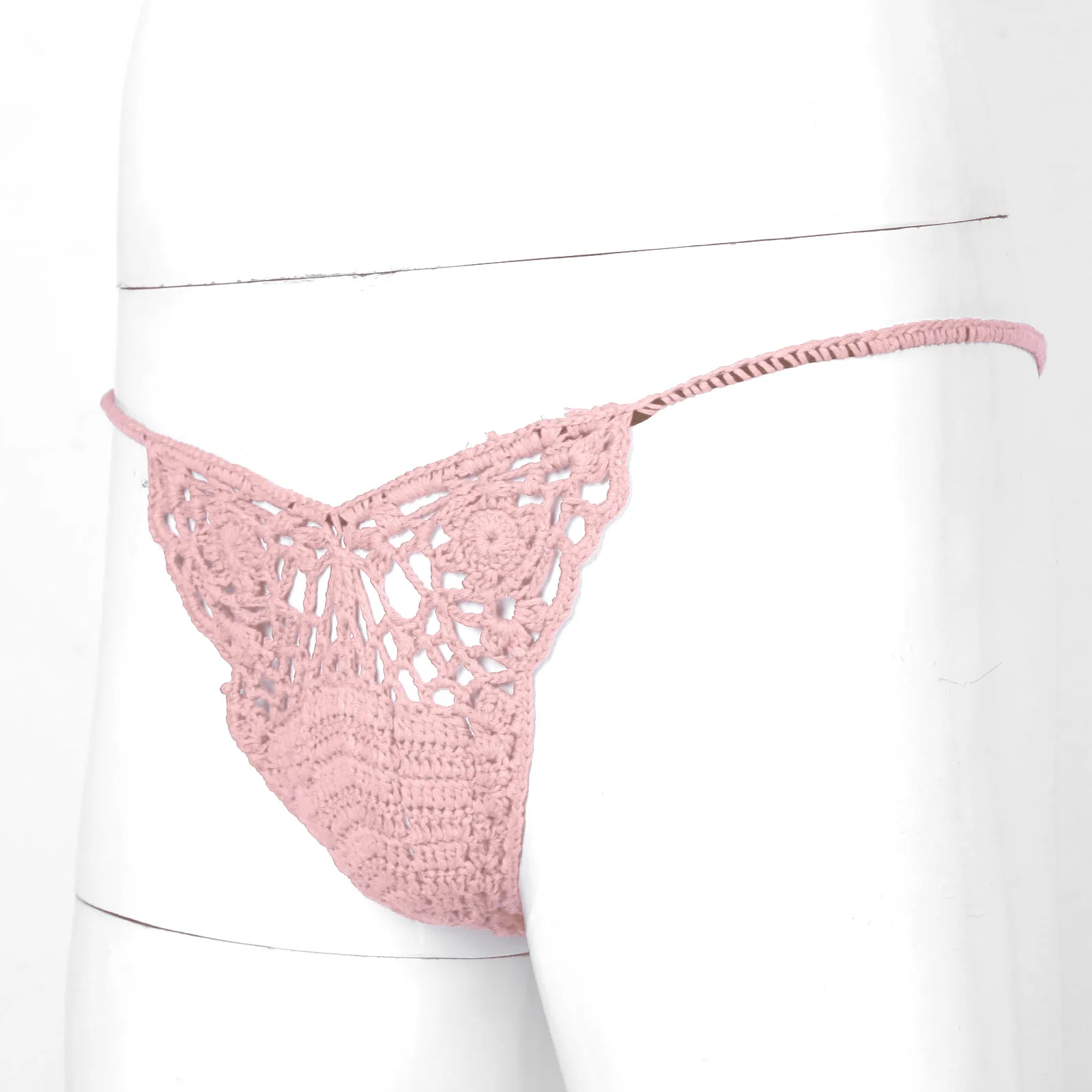 Men Thong G-Strings Hollow Out Penis Pouch Briefs Handmade Crocheted Sexy Panties Male Sissy Gay Underwear Novelty Lingerie New