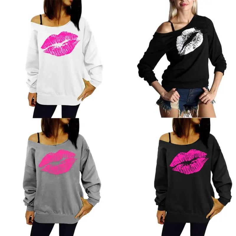 Красный, белый карандаш для губ офсетной печати женские толстовки балахон флисовые кофты с длинными рукавами и открытыми плечами Edge пуловеры толстовки