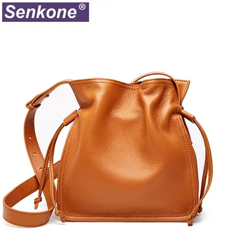 

2020 New Women Bags Genuine Leather Fashion Crossbody Bag Korean Style Small Bucket Bag Female String Shoulder Bags Solid Color