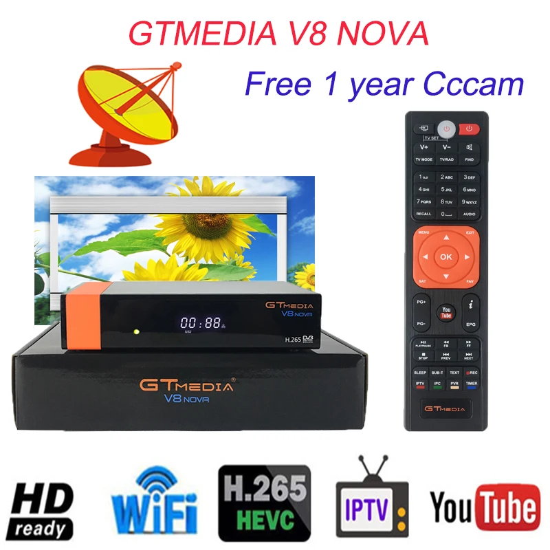 

Hot sale Satellite TV Receiver GTMEDIA V8 NOVA Full HD DVB-S2 USB 2.0 1080P+1 Year Free Spain cccam Service TV Box freesat v8