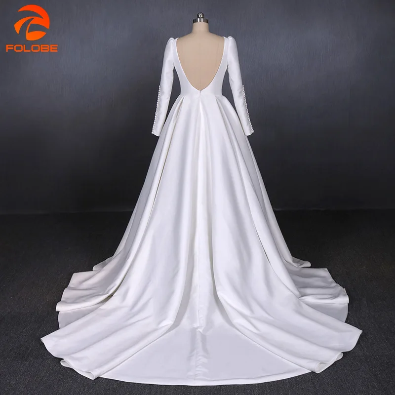 Vestidos de novia винтажное атласное платье с длинным рукавом для невесты платья с открытой спиной Французский дворец на заказ свадебное платье для невесты