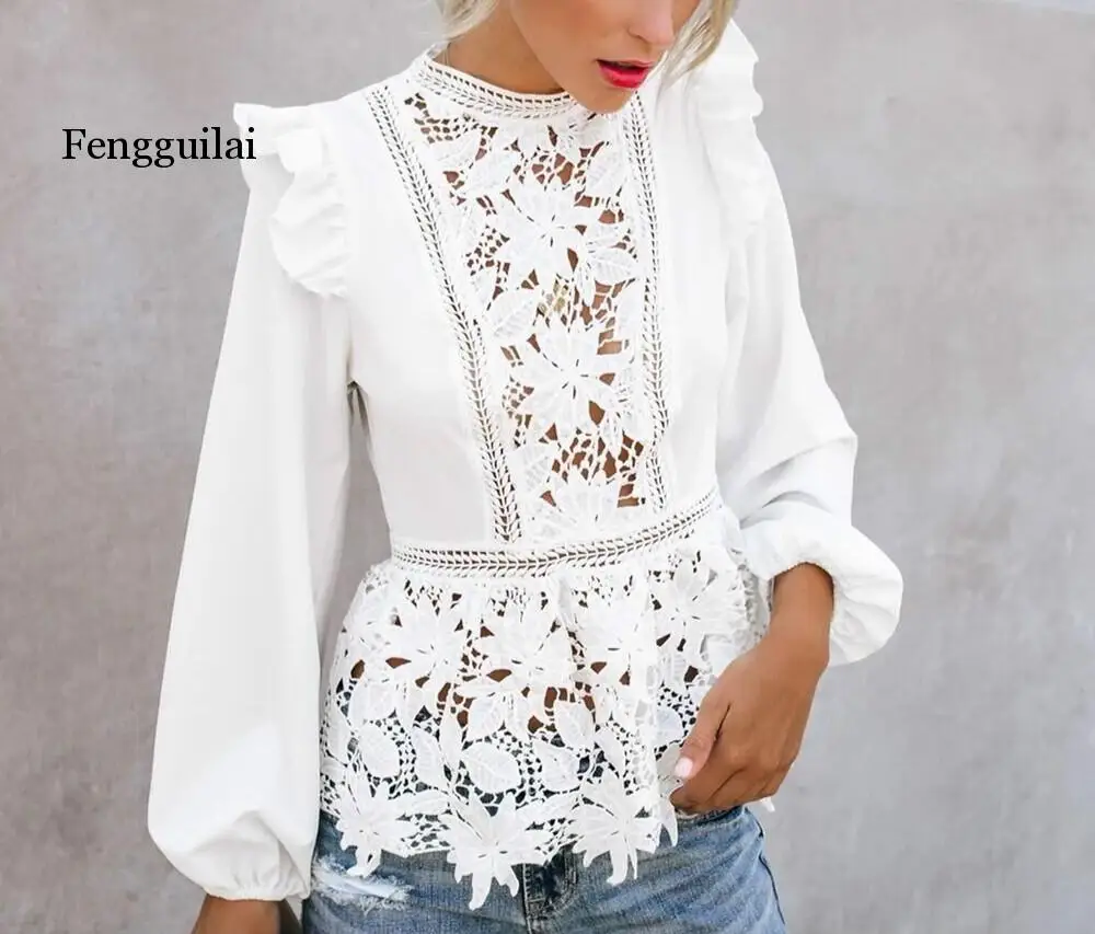 Women Floral Lace Blouses Boho Long 
