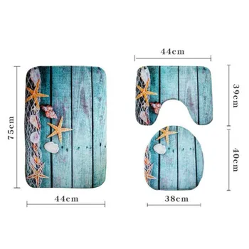 

Ocean 3Pcs/Set Non-Slip Bathroom Toilet Seat Cover Pedestal Rug Bath Mat Carpet U Shape Mat