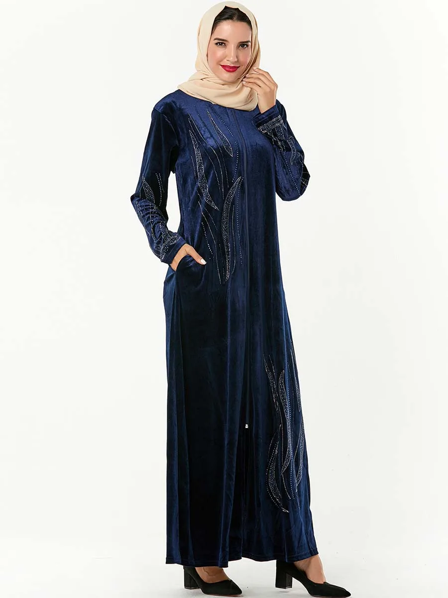 Кимоно на молнии Pleuche Jubah Исламская одежда спортивное длинное платье ОАЭ Дубай Арабский мусульманский с капюшоном Открытый Абая замша хиджаб платье для женщин