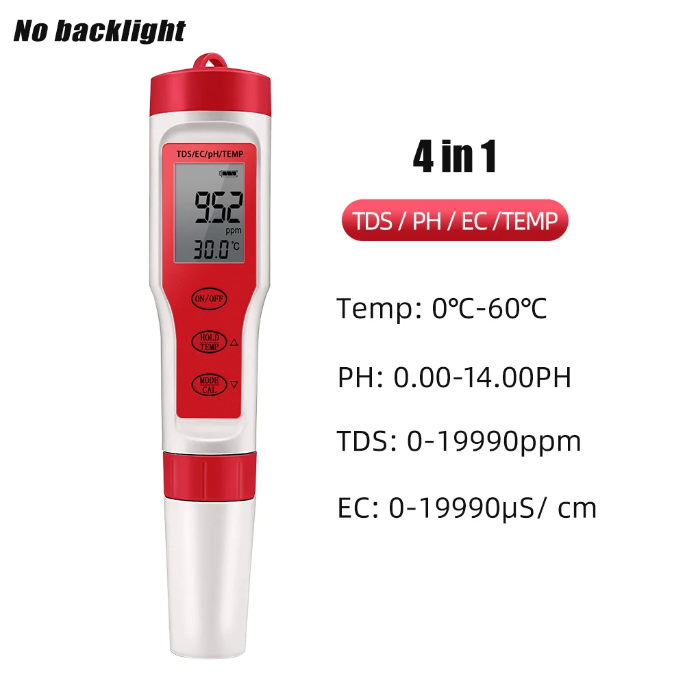 4 In 1 PH TDS EC Temperature Meter Tester PH Pocket Water Quality Testing for Drinking Water Hydroponic Aquariums 50%off metal hardness tester Measurement & Analysis Tools