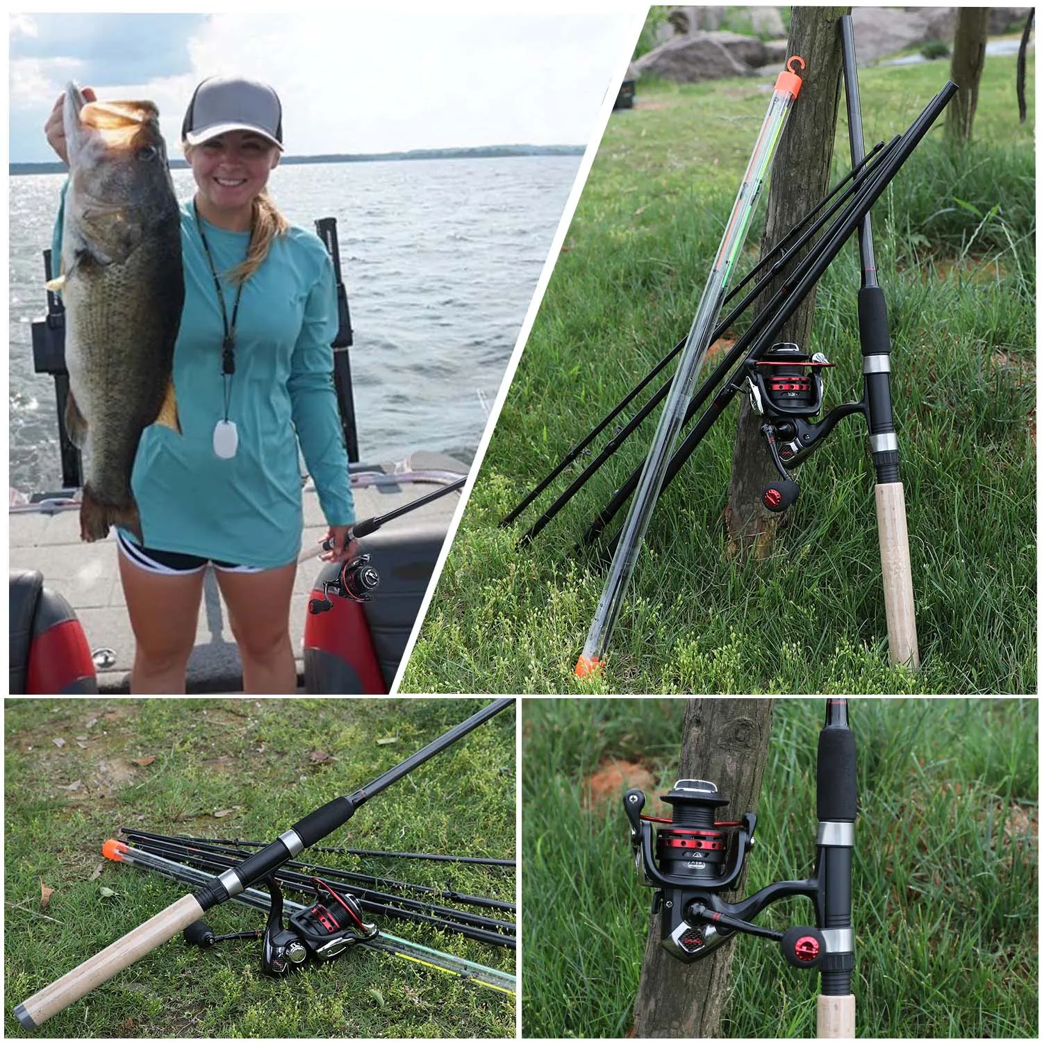Sougayilang Portable 6 Section M Power Carbon Fiber Spinning Fishing Rod with 13+1BB Spinning Reel Combo Pesca