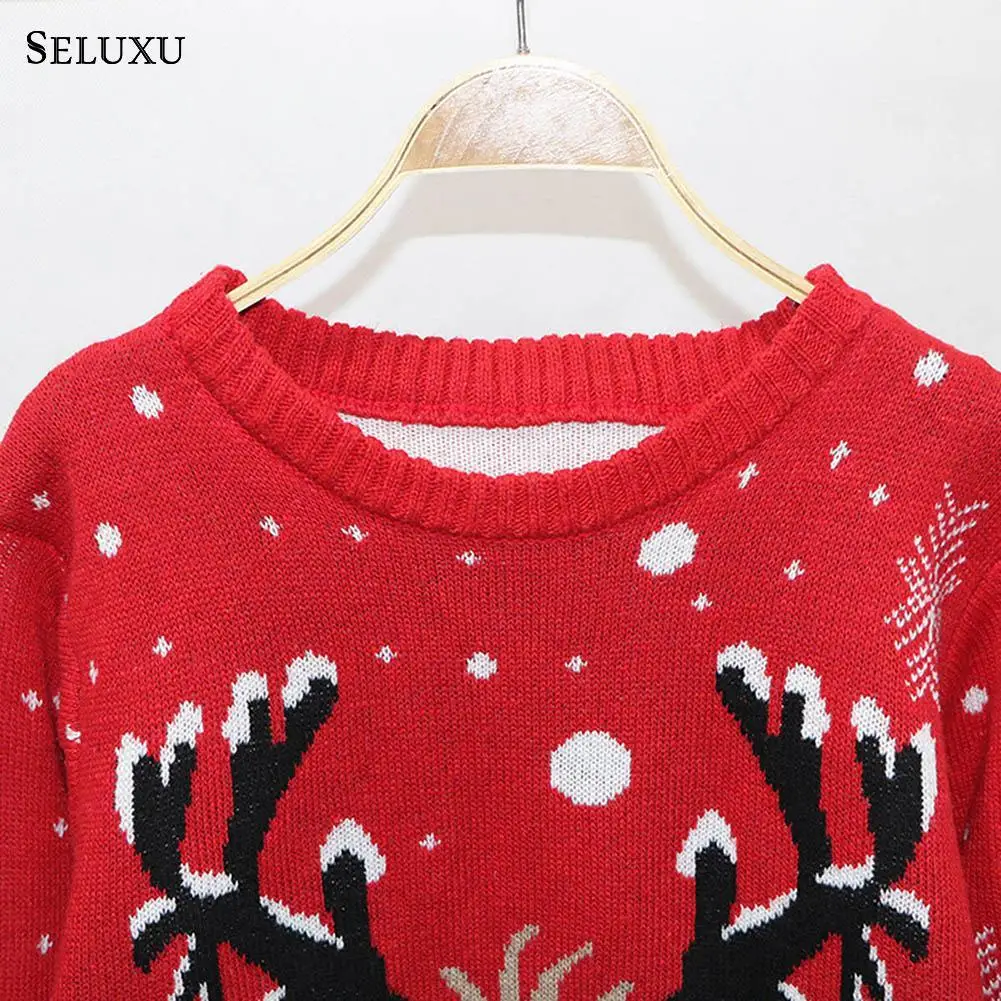 Seluxu Autumn Winter Women Sweater Long Sleeve Round Neck Sweater Christmas Clothes Santa Claus Print Christmas Sweater Pullover