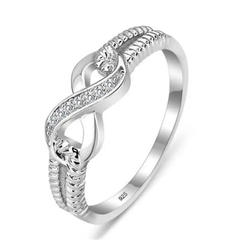 Fashion Cz Infinity Endless Love Claddagh 8 Shape Rings for Women Plata/argento Filled
