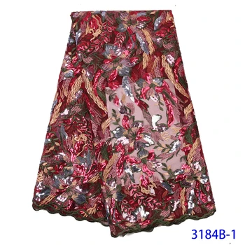 

5 yards multicolored sequins shiny Bridal French lace exclusive African tulle lace fabric Nigeria buba sewing cloth for aso ebi