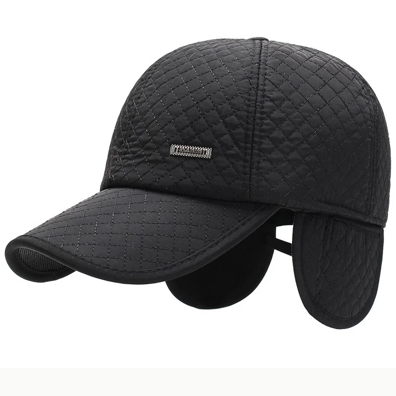 

HT2623 Men Cap Autumn Wnter Thick Warm Dad Cap Male 6 Panels Baseball Hats with Earflap Adjustable Ear Flap Cap Men Baseball Cap