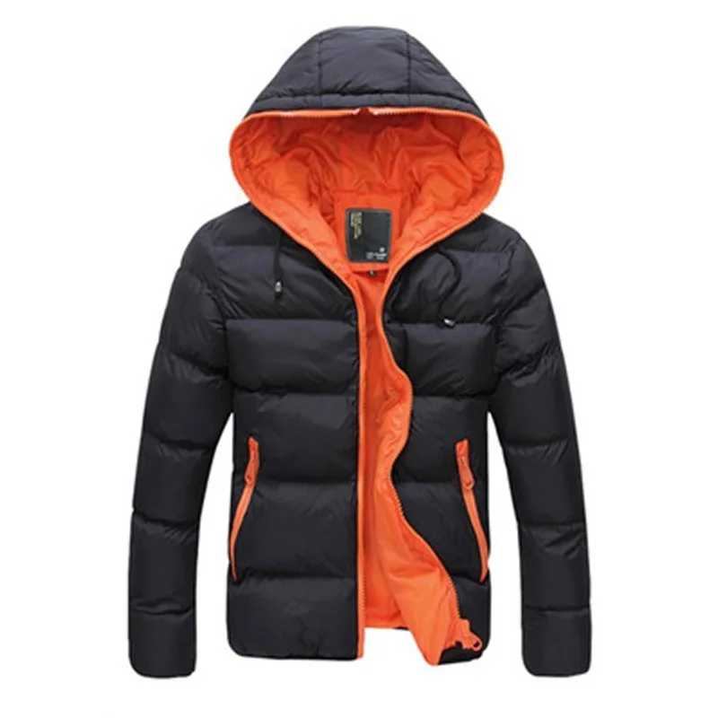 Black orange Зимнее пальто для мужчин, красивые модные повседневные куртки для мужчин, s с шапкой, хлопковый пуховик, Канадская верхняя одежда, парка, зимняя куртка, Doudoune Homme - Цвет: Black orange
