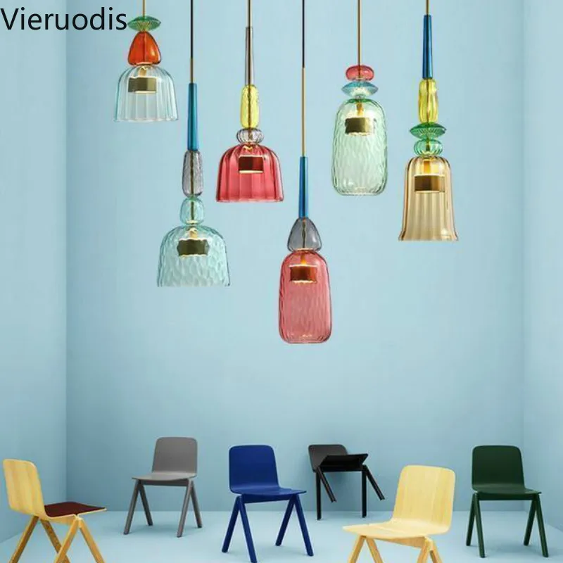 

Modern LED Pendant Lights Candy Color Glass Hanging Lamp for Home Decor Restaurant Kid's Room Ins Retro Lustres Light Fixtures