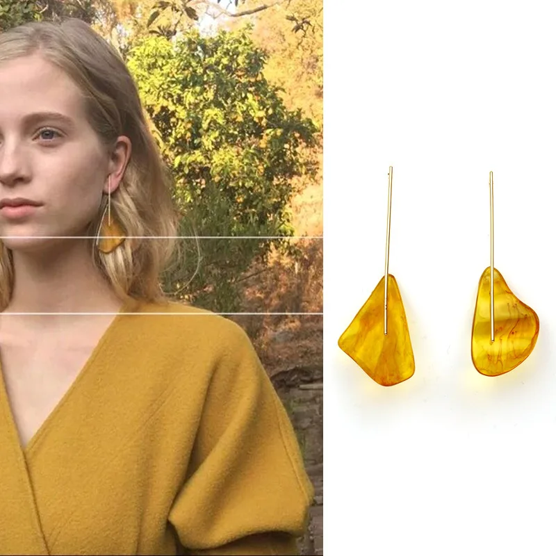 

2019 Fashion OL New Earrings Yellow Pattern Resin Asymmetric Tortoiseshell Earrings for Women Bohemia
