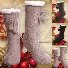 Женские рождественские носки, теплые носки с геометрическим рисунком, бархатные нескользящие носки, плотные домашние вязаные носки W1126