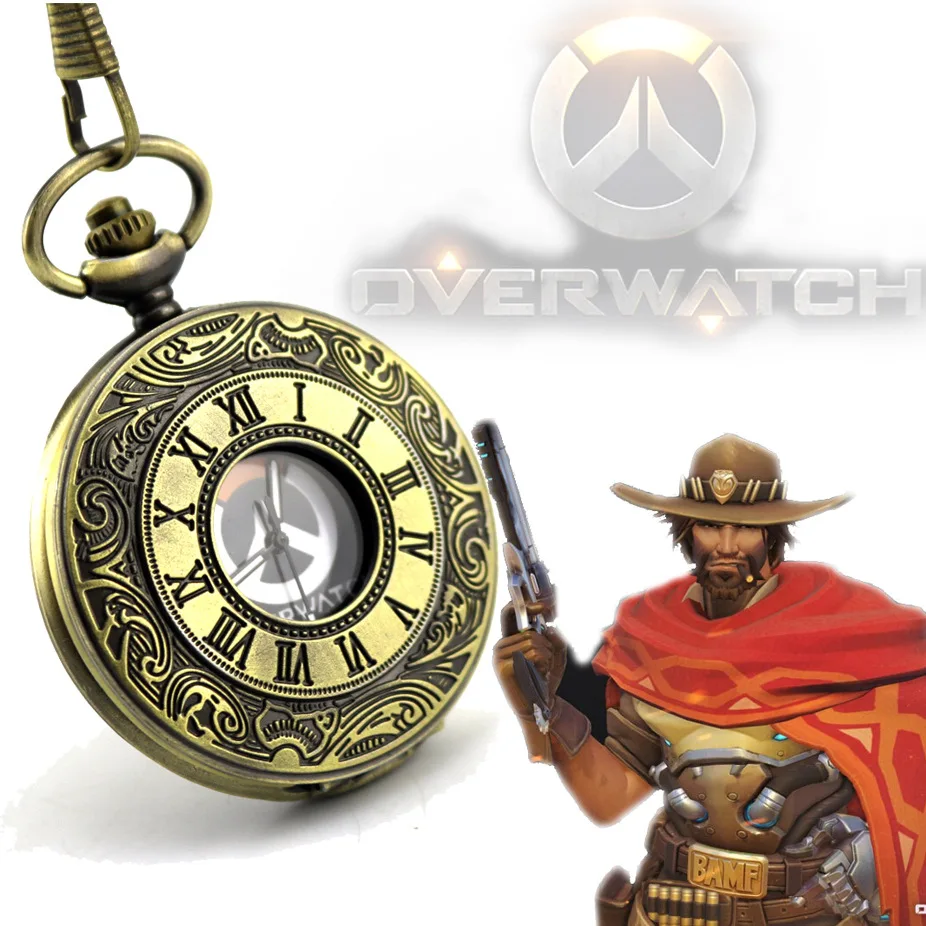 

Game Overwatch Pocket Watch with Chain Leaf Figure Pendant with Necklace Cosplay Accessory Gift