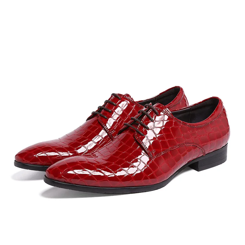 

Brogues Men Shoes Lace-up Cowhide Formal Wear Patent Cowhide Fashion Oxfords Red
