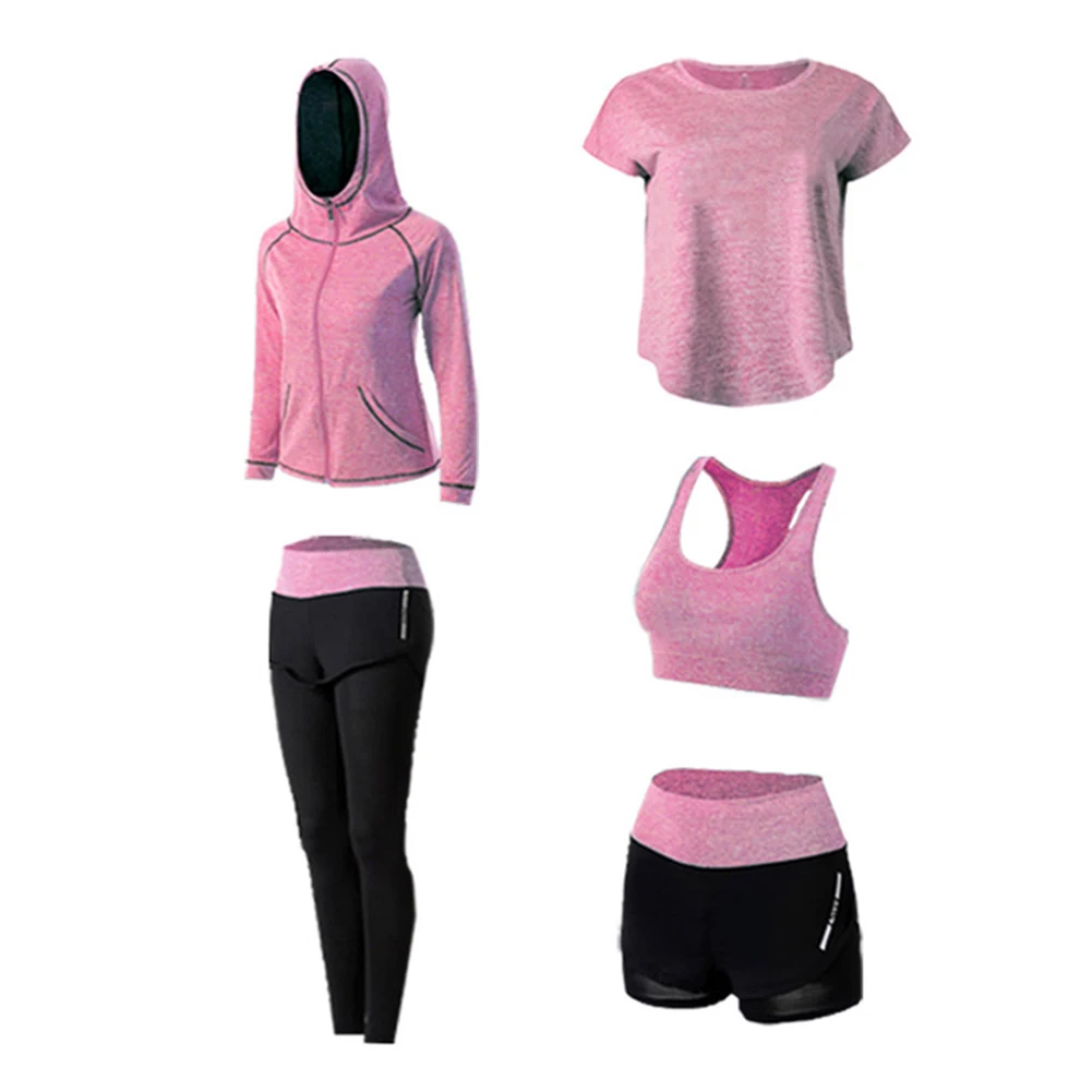 pink five piece Спортивная одежда; Быстросохнущий дышащий топ; шорты; штаны; комплект повседневной одежды для спортзала; SEC88 - Цвет: pink five piece