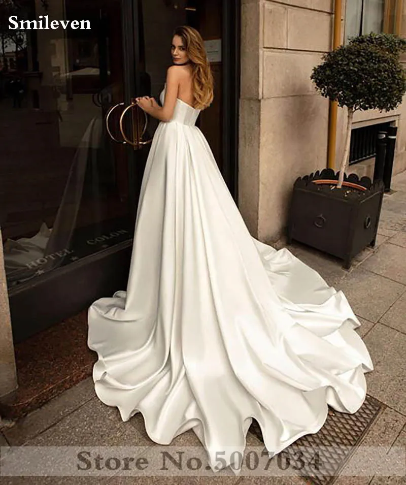Смайлик атласные свадебные платья принцессы без Бретелек Кружевные свадебные платья невесты Vestido De Noiva