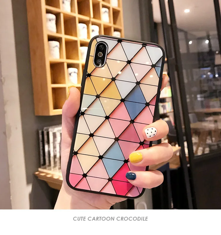 

Prism mirror Tempered Glass Case For iPhone XS Max XR X Colorful Mobile Phone Cover Protective Shell For iPhone 6 6s 7 8 Plus 10