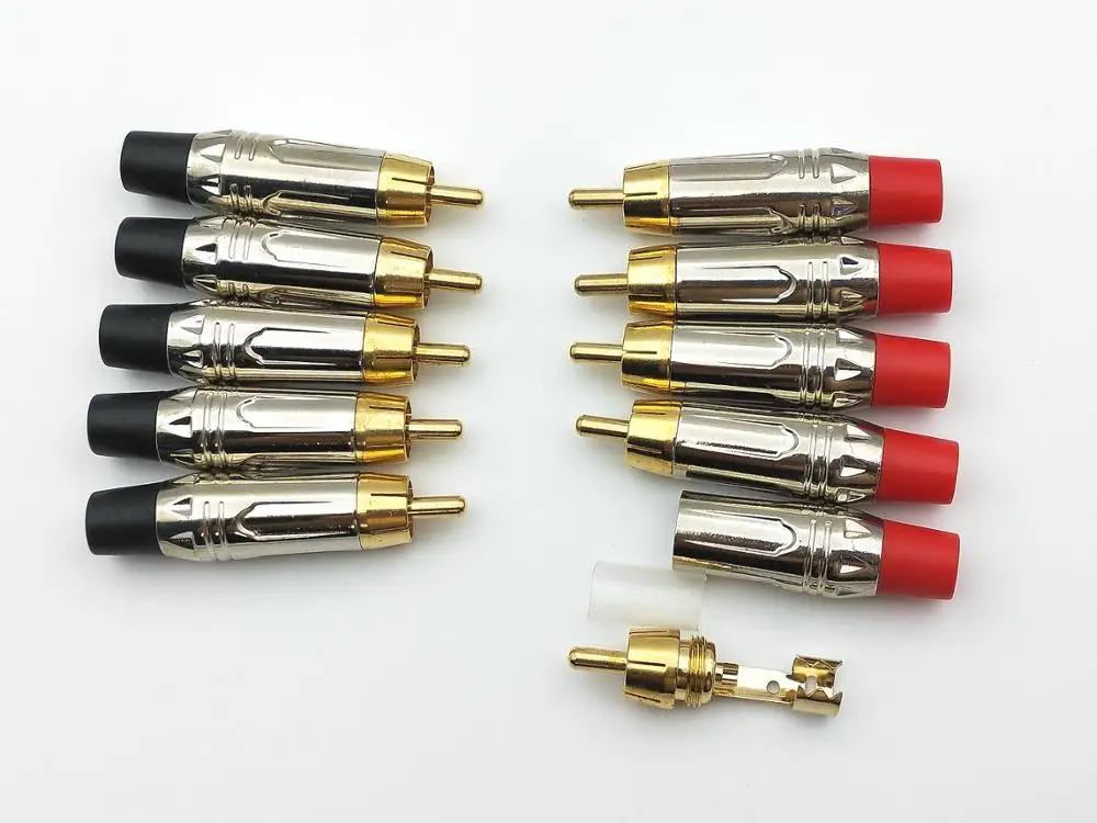10pcs Gold plated brass RCA plug Audio connector soldering New