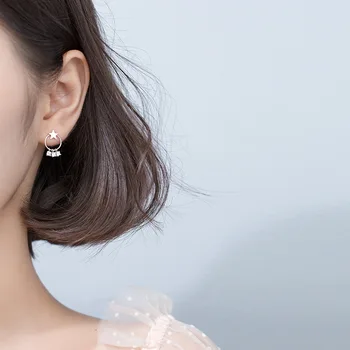 

Authentic 1Pair Real 100% 925 Sterling Silver fine Jewelry Stars & prong white cz Tassel dangle Earrings gtle2422