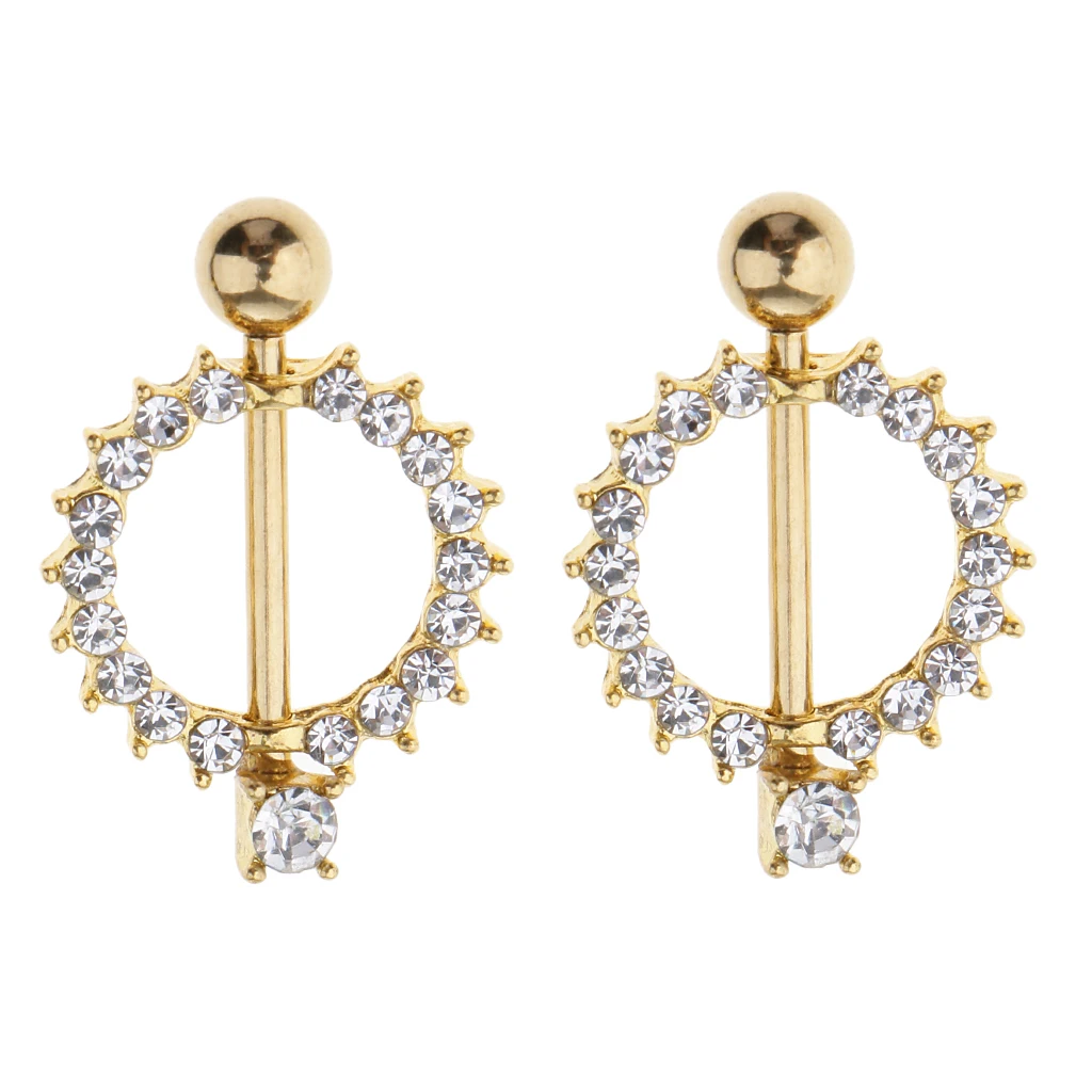 1 Pair Gold Tone Stainless Steel Crystal Rhinestone Sun Flower Petal Nipple Ring Cute Jewelry