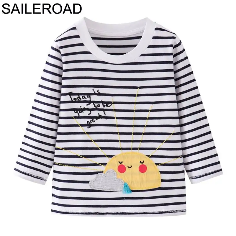 SAILEROAD/футболки с длинными рукавами для маленьких девочек от 2 до 7 лет Осенняя детская футболка для маленьких девочек топ с вышитой птичкой из мультфильма - Цвет: 5446 same picture