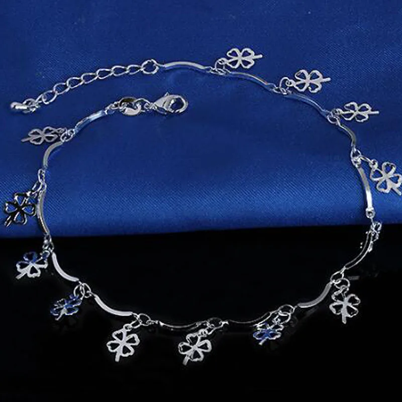925 Silver Hollow Four-leaf Clover Anklet Fashionable Temperament Female Anklet, Designed for Women Jewelry Gifts J023
