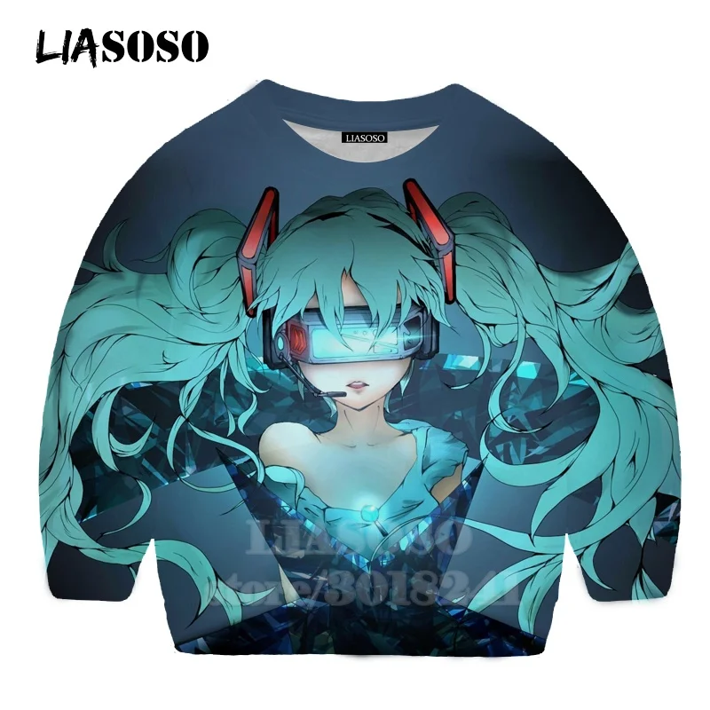 LIASOSO детей толстовки 3D принт аниме девочка Hatsune Толстовка Miku в уличном стиле для детей в стиле хип-хоп для мальчиков и девочек; Верхняя детская одежда свитер для подростков B174-2