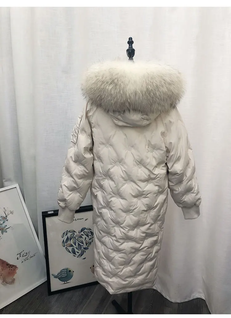 Стиль, зимний пуховик Dongdaemun в Корейском стиле, женский, средней длины, свободный, толстый, большой размер, снежинка, большой меховой воротник