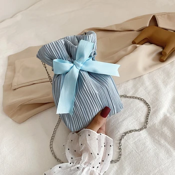 

Women Drawstring Bow Gift Pouch Classic Texture Delicate Creative Design Chic Female Pleated Elegant Shoulder Crossbody Bag