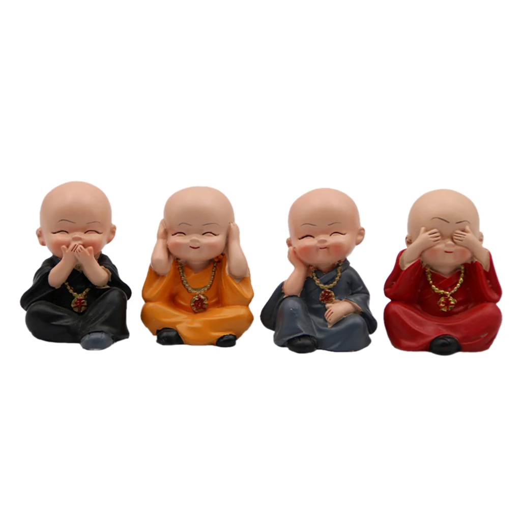 Monks Figurine Decor Set of 4 Monks Figurine Hear No Evil See No Evil Speak Do Statue Car Home Desk Shelf Decor Collectible Art