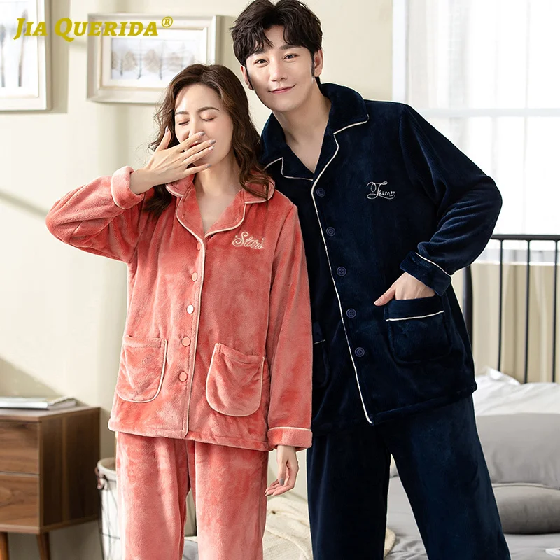 

Warm Winter Long Sleeve Long Pants Flannel Front Pocket Homesuit Homeclothes Sleepwear Fashion Style Casual Style Pijamas Couple