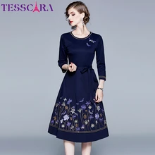 TESSCARA, женское осенне-зимнее элегантное платье с вышивкой, женские офисные вечерние платья, женские дизайнерские высококачественные Длинные повседневные платья