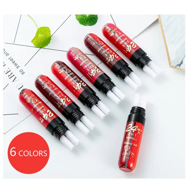 2 In 1 Shimmer Matte Lip Gloss Waterproof Non-stick Cup Colorfast Two-tone Liquid Lipstick