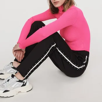 

2019 autumn and winter new rivets beaded women casual sports pants