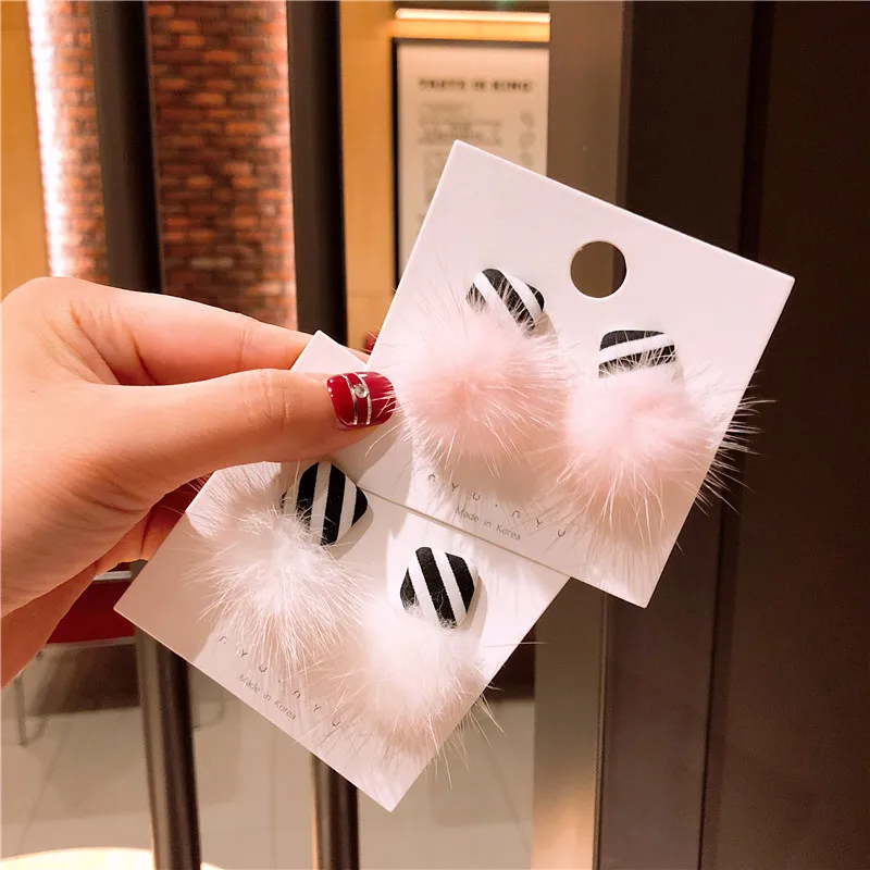 

Mink Hair Striped Round Buckle Anti-allergy 2019 New Fall Winter Women Dangle Drop Korean Earrings Fashion Jewelry-QQD5-W2